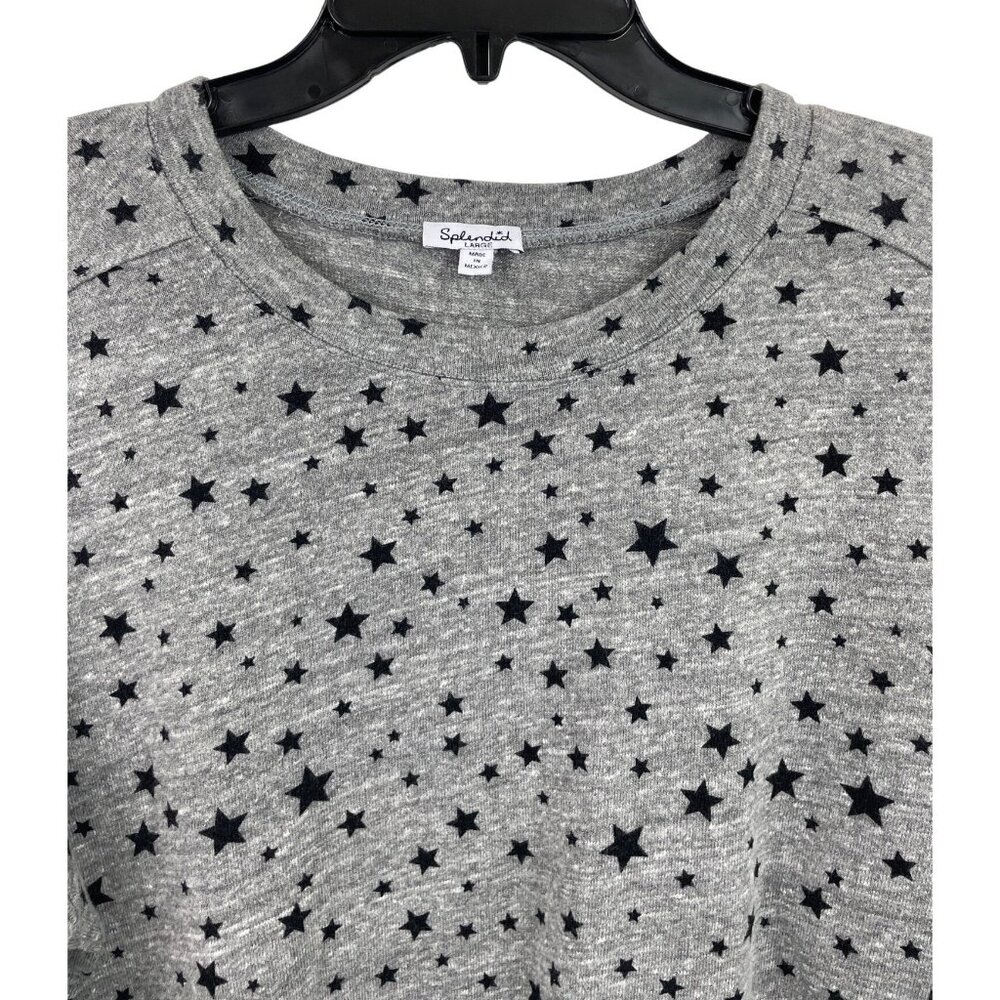Splendid Star Print Gray/Black Cropped Knit Shirt Top Womens Size Large - Picture 3 of 6